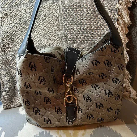 DOONEY & BOURKE Signature Print Black & Tan Satchel Bag~please read! - Picture 3 of 16